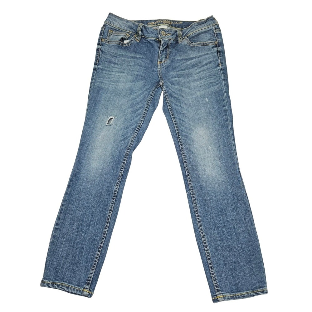 Arizona Jean Co Womens Size 3 Low Rise Straight Leg Distressed Jeans Medium Wash